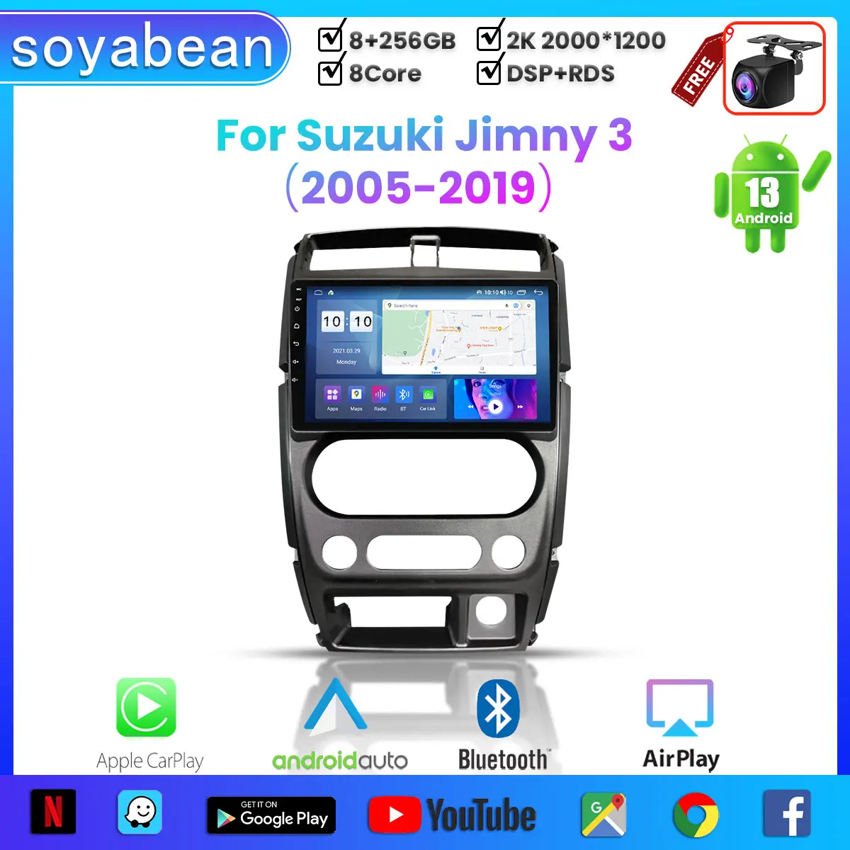 

Android 13 автомобильный радиоприемник для Suzuki Jimny 3 2005-2019,9 дюймов мультимедийный плеер с 4G WiFi Carplay и 2Din GPS