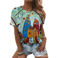 2022 verano nueva camiseta de mujer con estampado 3d camiseta con estampado de pintura abstracta tendencia callejera casual de m