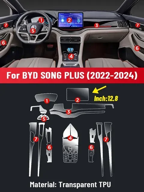 

Автомобильные аксессуары, центральная консоль двери автомобиля, медиа-приборная панель, навигация, ТПУ для BYD SONG PLUS 2022-2024, защитная пленка от царапин