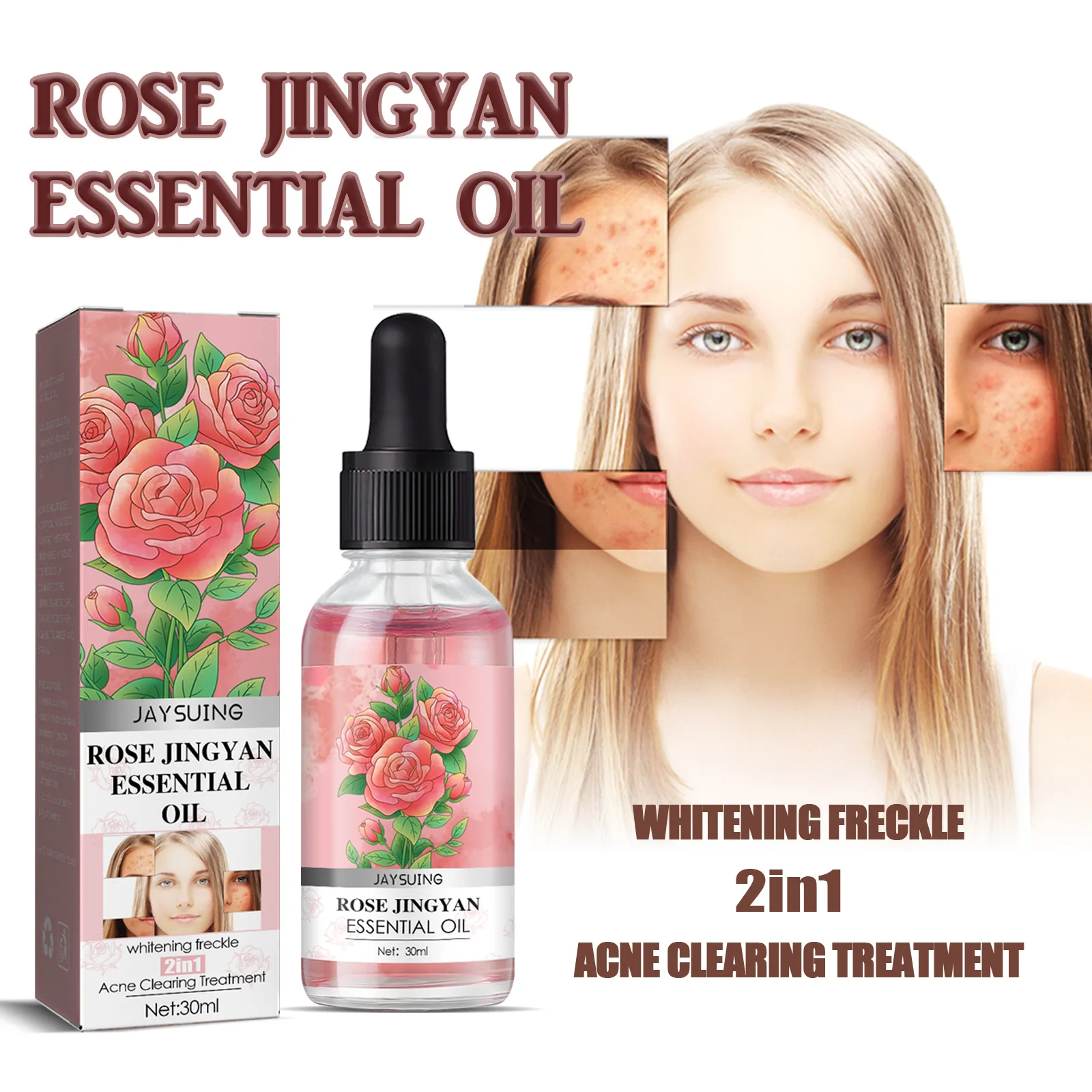 

Whitening Rose Essential Oil for Face Beauty Acne Pimple Treatment Skin Care Black Spots Dots Brightening Facial Serum Essence