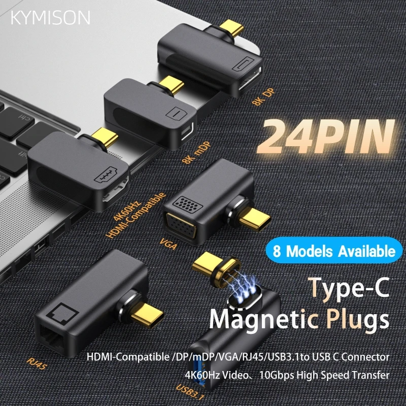 Адаптер USB Type C на HDMI-совместимый/DP/Mini DP/VGA/RJ45 магнитный конвертер данных 8K/4K 10