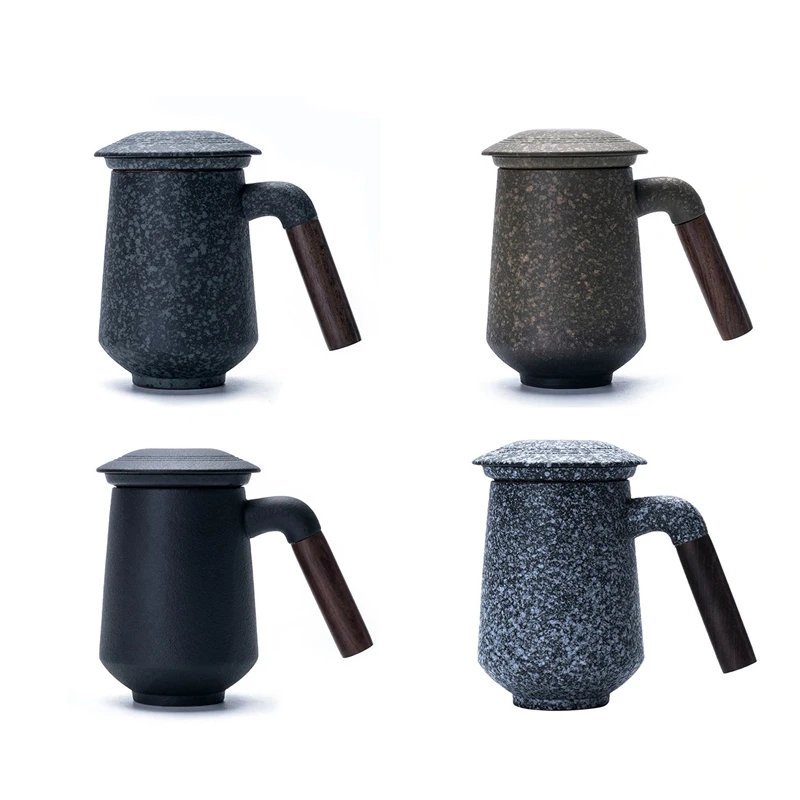 

Ceramic Coffee Mug Tumbler Rust Glaze Tea Milk Beer Mug With Wood Handle Water Cup Home Drinkware Tea Separation