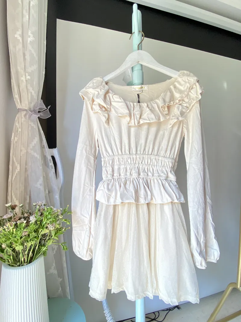 Распродажа мини-платье в японском стиле из замши и кружева с длинным рукавом