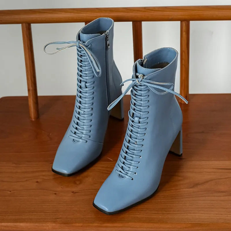 

Solid Ankle Boots Winter Solid Warm Boots Square Head Shoes Women Fashion Leisure Female Boots Lace Up Ladies Shoes Outside 2022