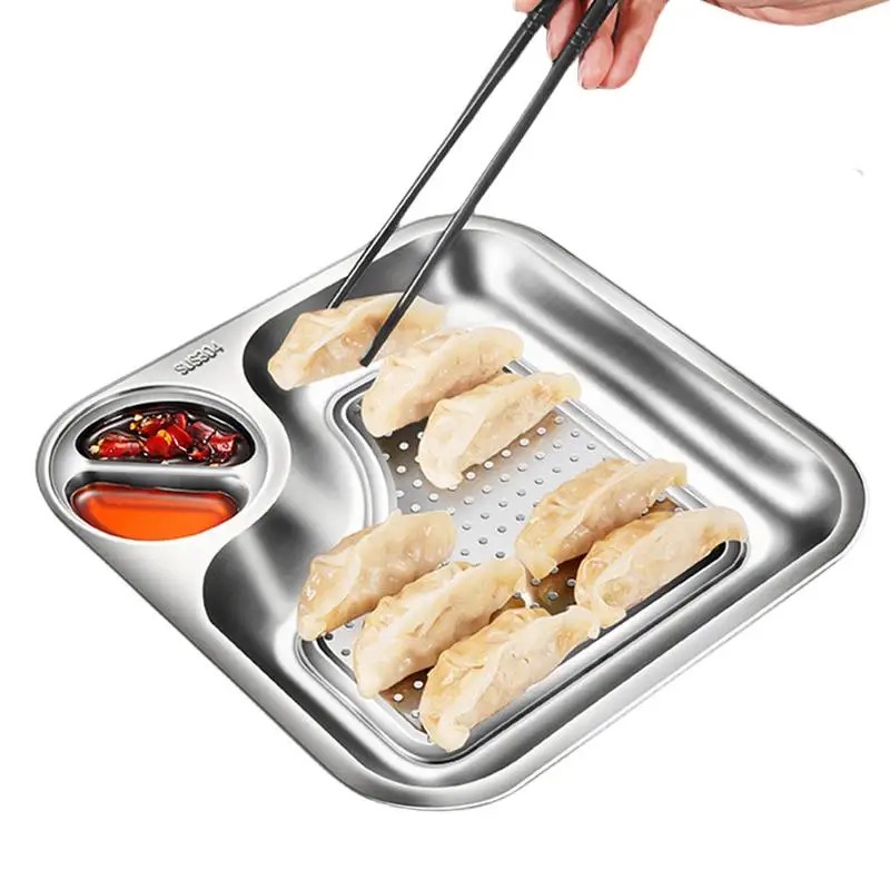 

Serving Platters and Trays Appetizer Plates Dumpling Tray Steel Serving Plate with Dipping Section Double-Layer Serving Plate