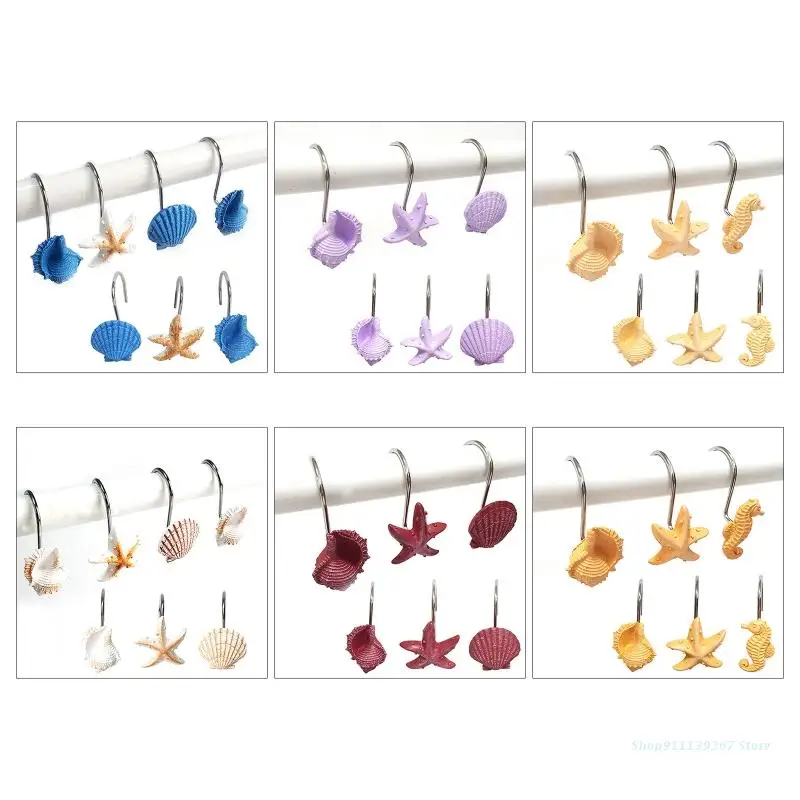 

C5AD Seashell Shower Curtain Hooks Decorative Resin Hooks for Bathroom Baby Room