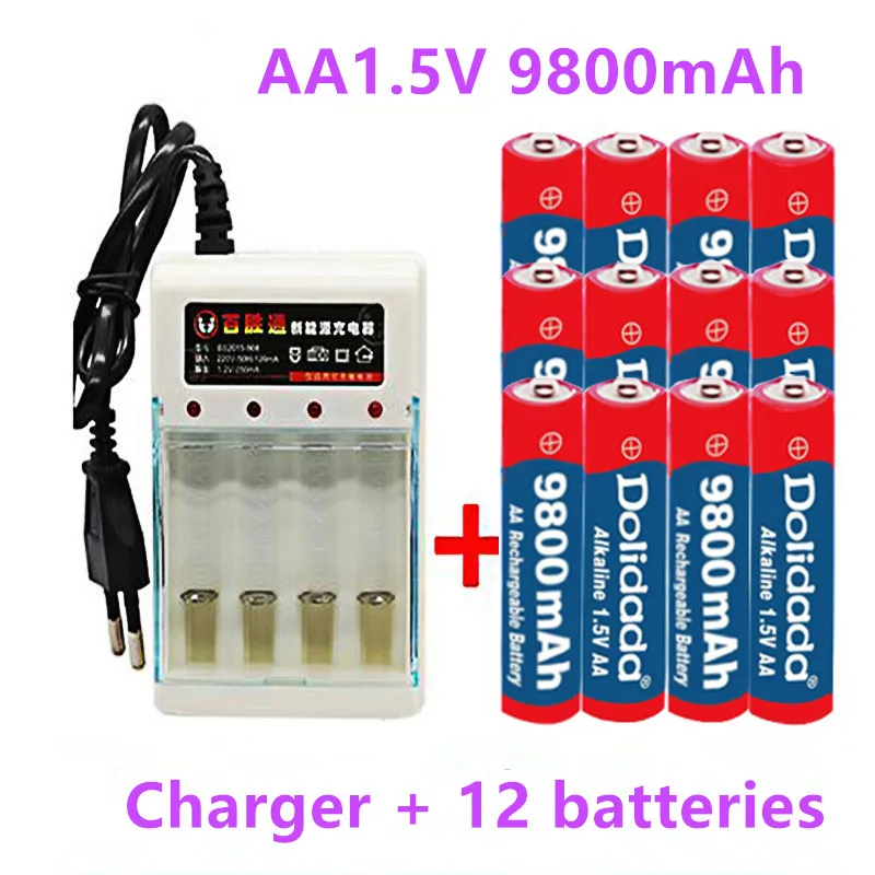 

4-16pcs New Tag AA Battery 9800mah Rechargeable Battery AA 1.5 V Rechargeable New Alcalinas Drummey +1pcs 4-cell Battery Charger