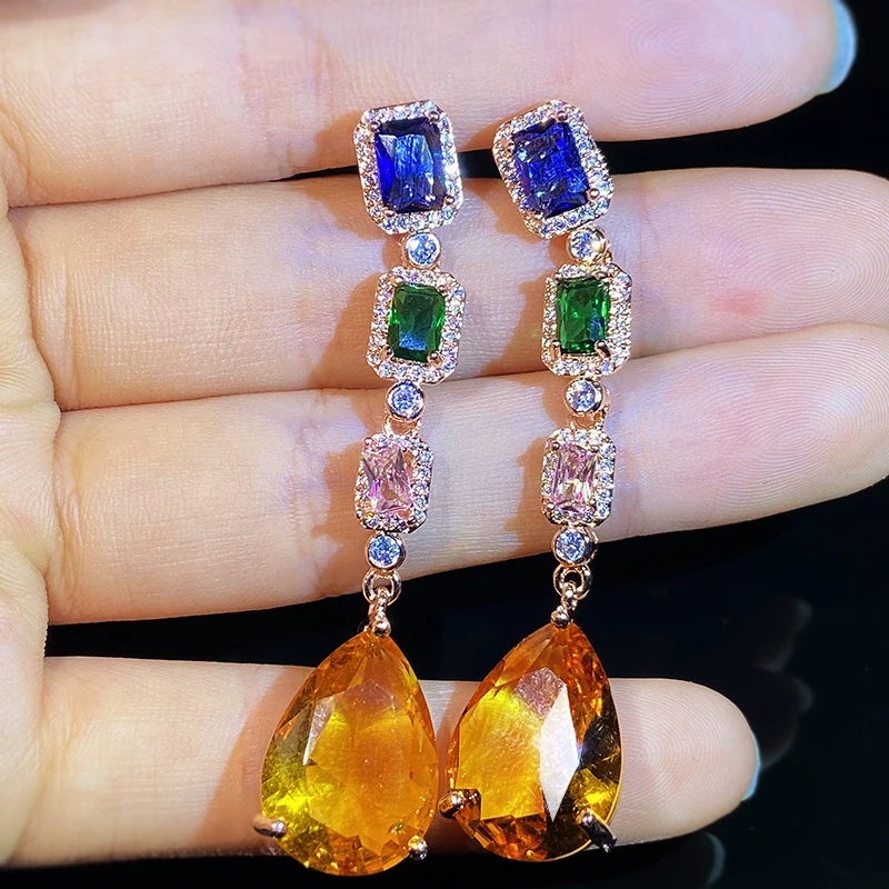 

Gorgeous Colorful Cubic Zirconia Drop Earrings Women Wedding Engagement Party Aesthetic Long Earrings New Trendy Jewelry