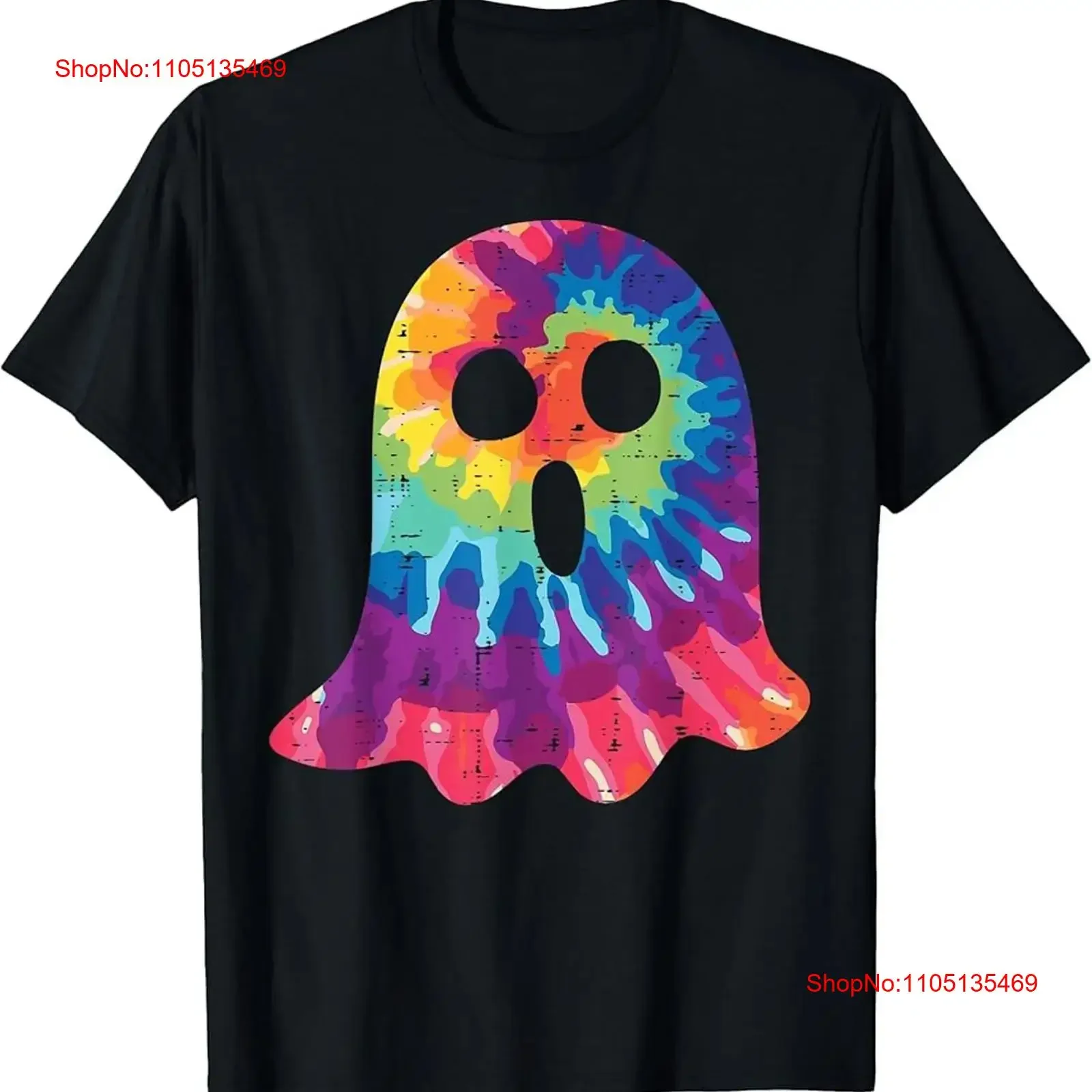 Фото Хэллоуин Ghost Tie Dye Ретро Хиппи Футболка винтажная стираная мягкая графика Удобный слегка топ для повседневной носки Повседневная одежда №1