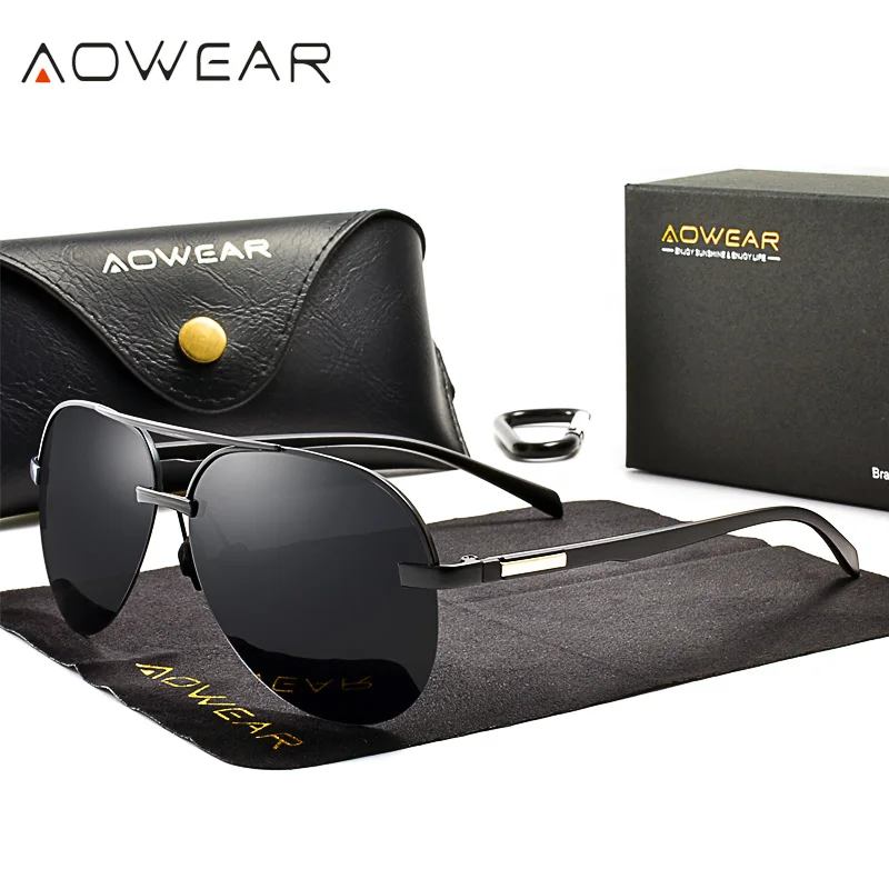 Фото Солнечные очки AOWEAR зеркальные поляризационные женские, роскошные качественные солнцезащитные, оверсайз, без оправы, с антибликовым покрыт... №2