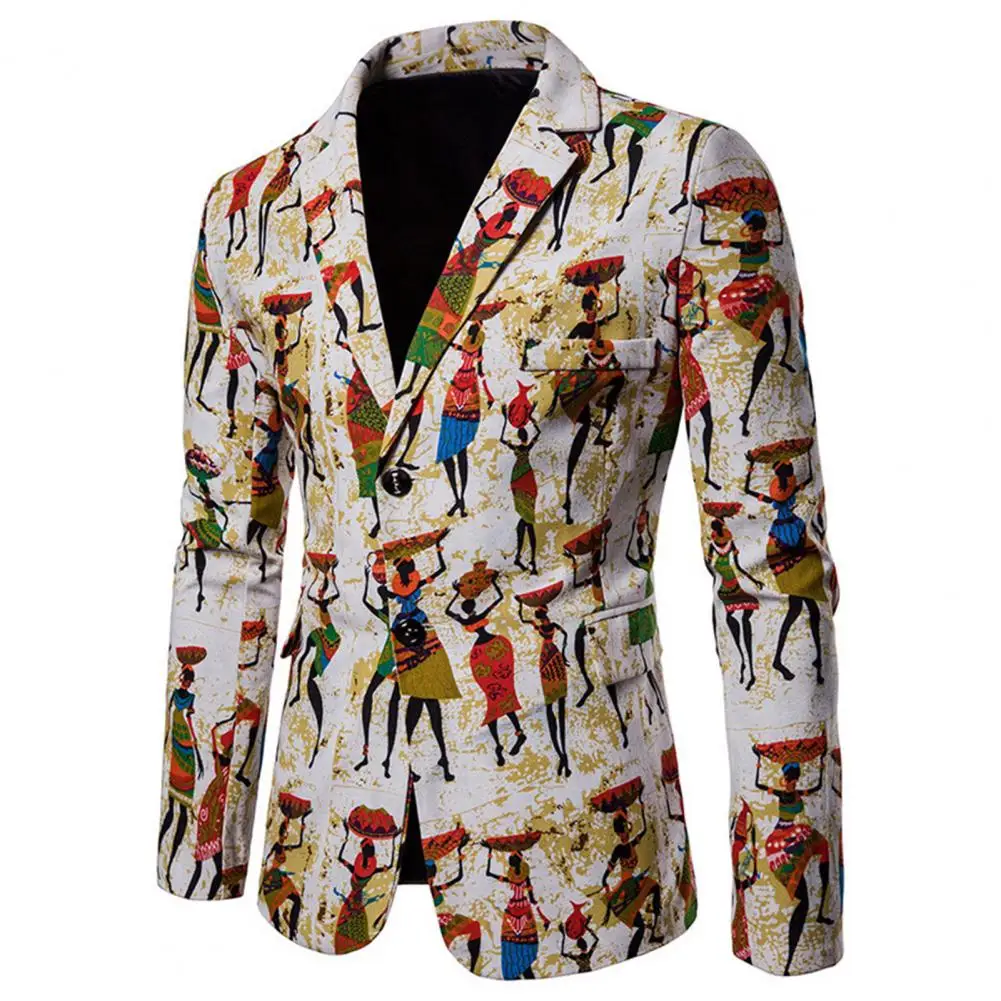 

Autumn Men Blazer African Colorful Print Turndown Collar Single Breasted Slim Lapel Suit Jacket suits for men trajes de hombre