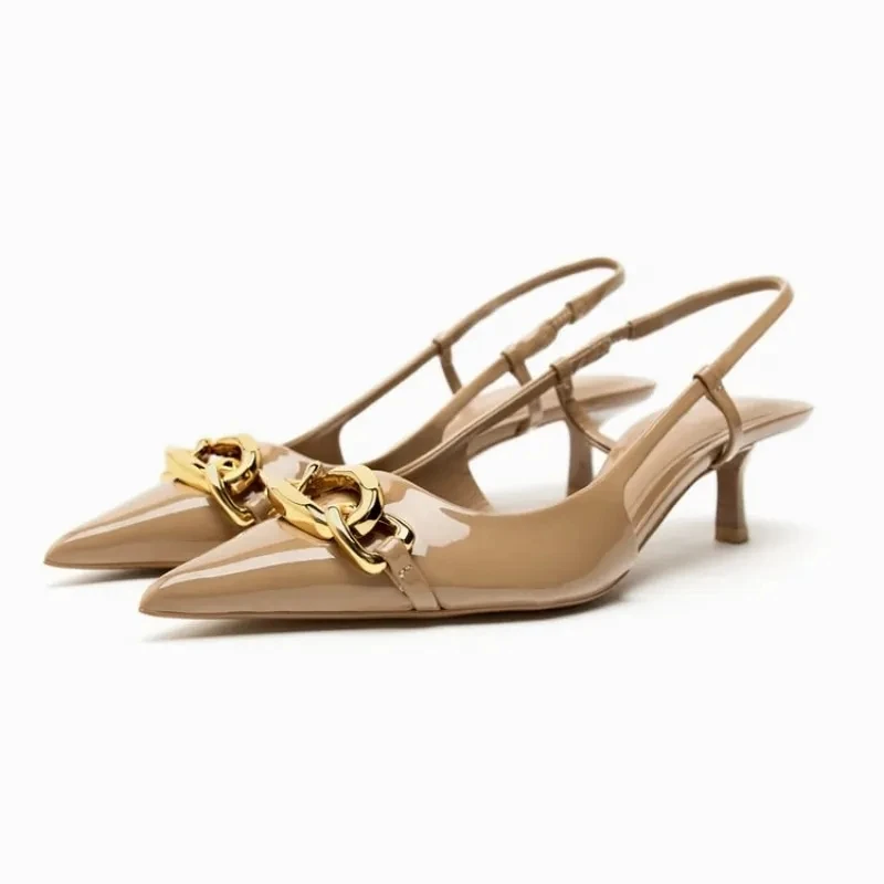 

Кожаные туфли-лодочки TRAF с котятами на каблуках, женские шикарные туфли на цепочке на каблуке, женские офисные туфли с острым носком, осенняя женская обувь