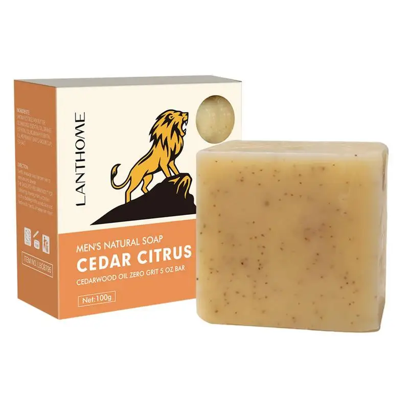 

Mens Soap Bar Cedar Citrus Men's Natural Soap 100g Manly Smelling Clear Skin Face Cleanser & Cleansing Body Wash Soap Skincare