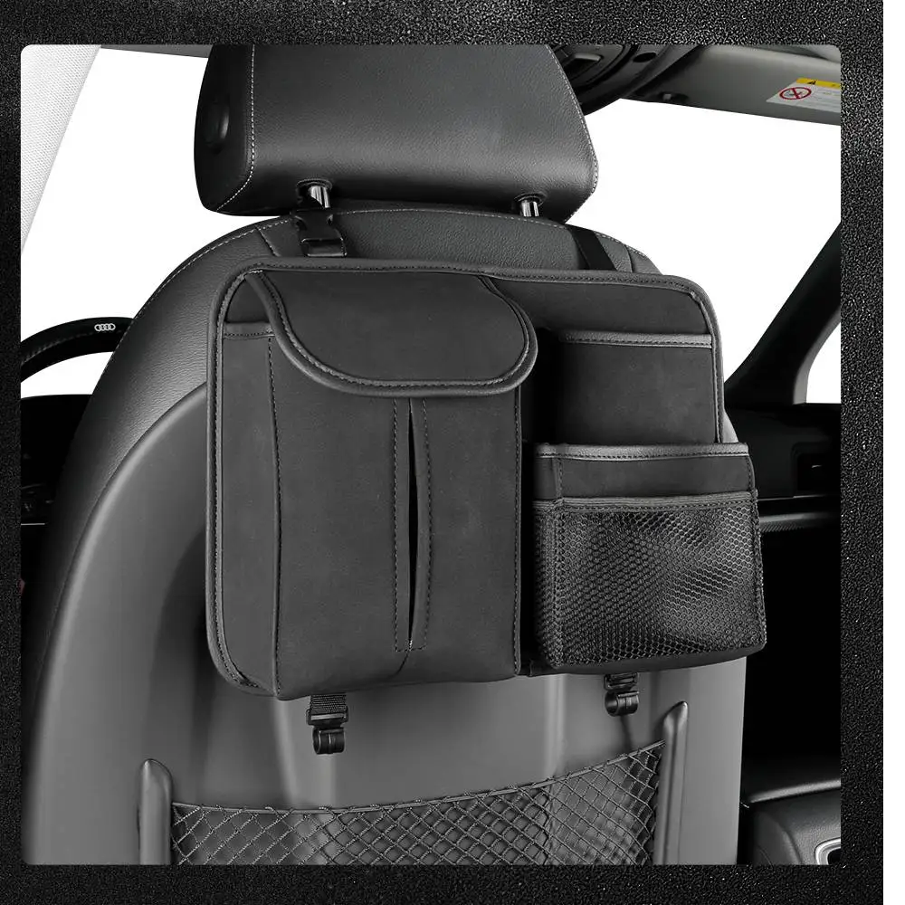 

Affordable Car Seat Back Storage Bag Multi-pocket Hanging Pouch With Hook Tissue Box Wine Bottle Holder Interior Parts