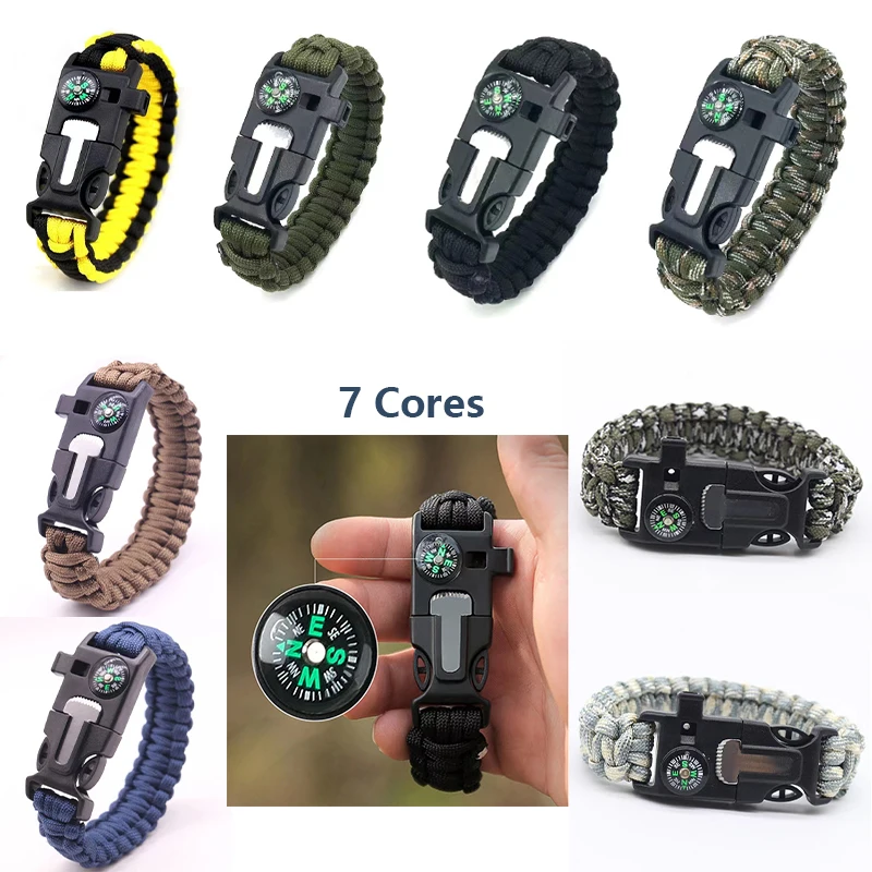 

Outdoor Multi-function Survival Paracord Bracelet Camping Hiking Whistle 7 Cores Paracord Tools Men Wristband Not Contain Flint