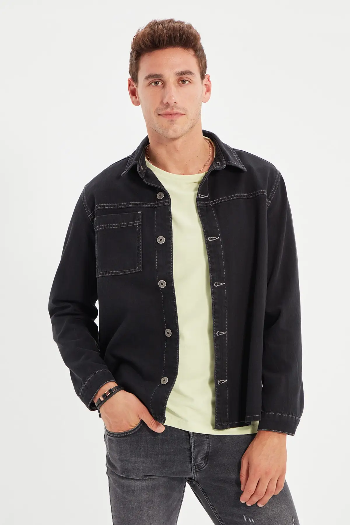 

Trendyol Men 'S Regular Fit Denim Jacket Shirt TMNAW22CE0015