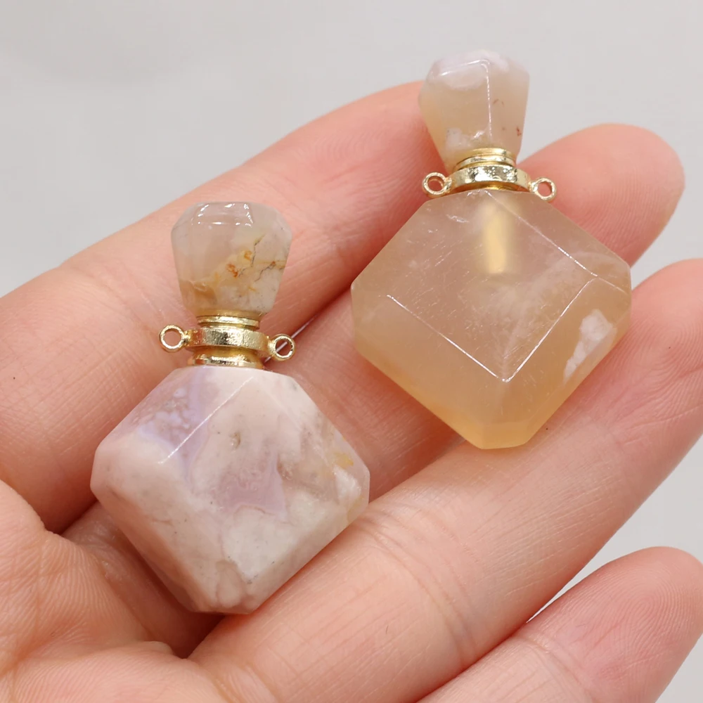 

Natural Stone Cherry Blossom Agates Perfume Bottle Diffuser Pendant For Jewelry Making DIY Necklace Accessories Gems Charms Gift