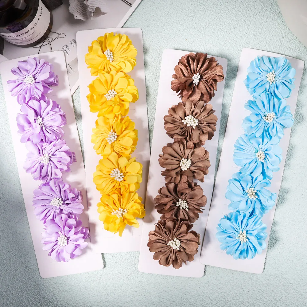 

Заколки для волос с цветочным рисунком для девочек, 5 шт./компл., милые однотонные заколки ручной работы, аксессуары для волос