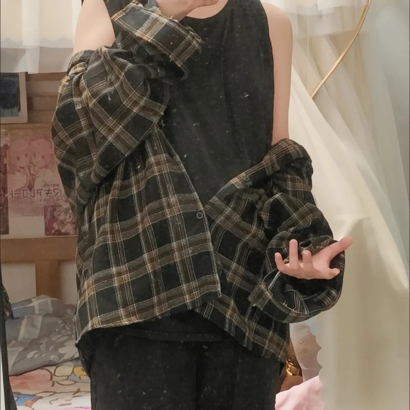 Винтажные рубашки женские с клетчатыми карманами популярная верхняя одежда