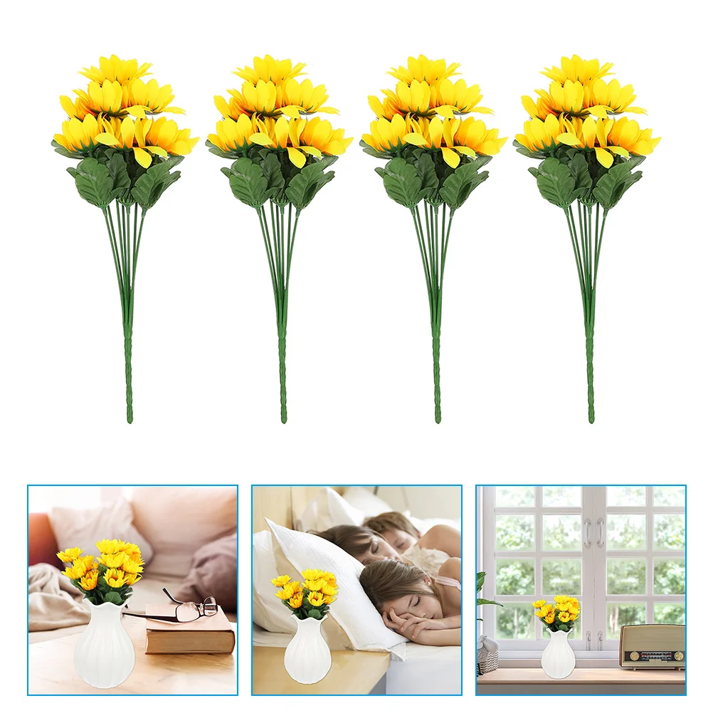 

4 Bunches Of Rustic Spring Indoor Sunflower Artificial Flowers Sunflower Centerpieces For Tables Sunflower Bouquet