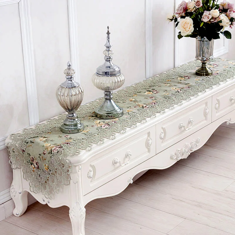 

European-style Luxury Tablecloth Lengthened Lace Printing TV Cabinet Table Runner Pastoral Lace Table Cloth Bed Flag Tail Towel