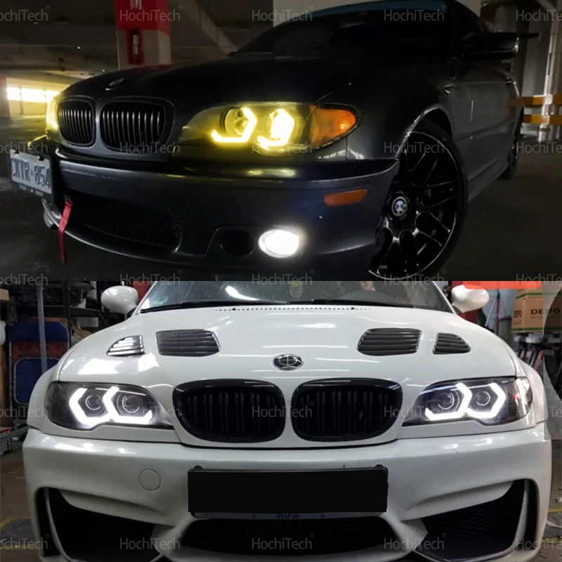 Фото Для BMW E46 325ci 330ci Convertible Coupe 2004 2005 2006 M4 Style LED Angel Eyes Лампа Кольцо Лимонно-желтая Лампа DRL Стайлинг Свет №3