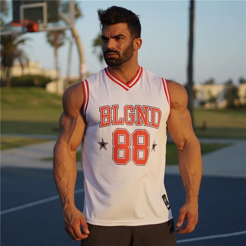 

2022 summer men's vest fashion sports exercise fitness basketball jersey V-neck printing quick-drying printing sports vest