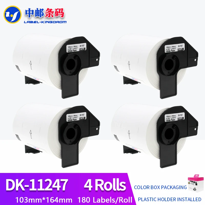 

4 Rolls Generic DK-11247 Label 103mm*164mm 180Pcs/Roll Compatible for Brother Label Printer QL-1100/QL-1110NWB