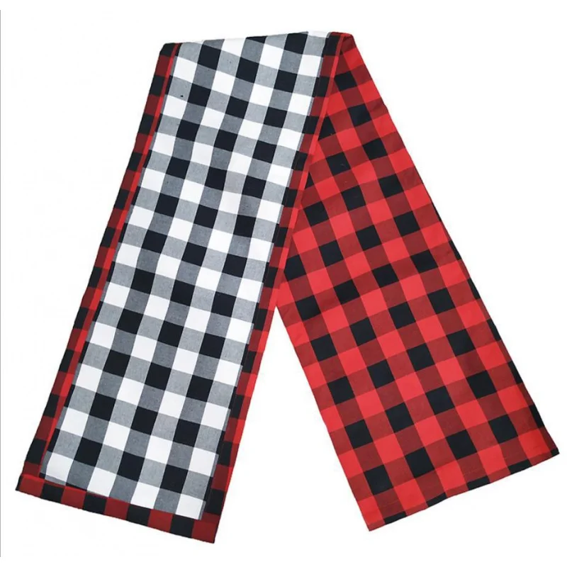 Cotton Burlap Buffalo Plaid Table Runner Christmas Reversible Red And Black Checkered Table Runners For Christmas Table images - 6