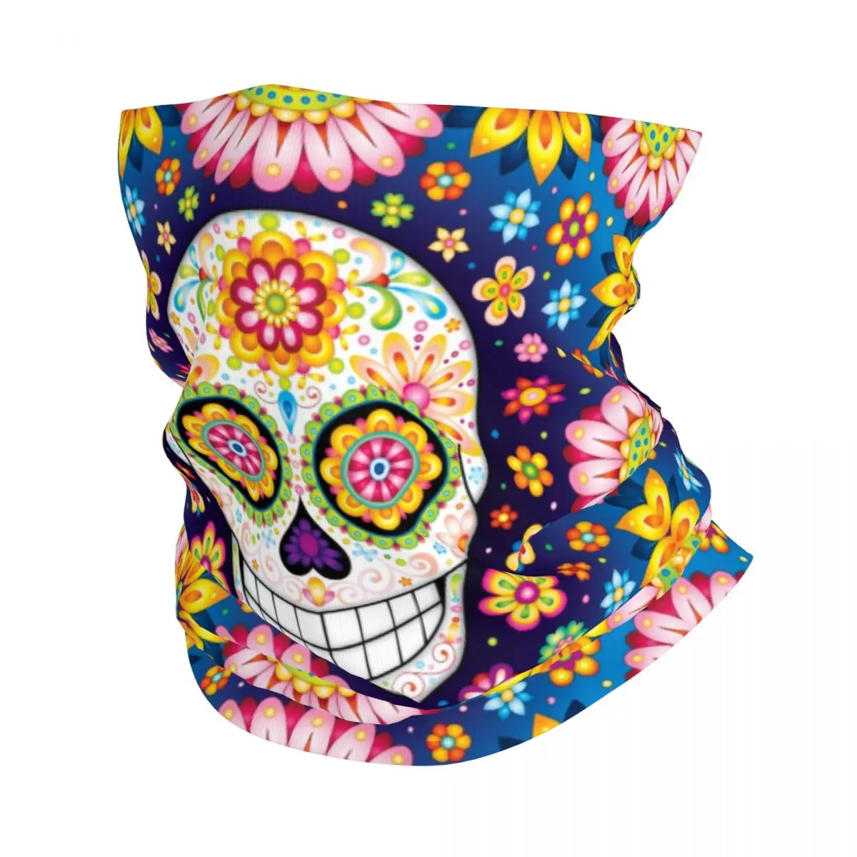 

Mexican Flowers Sugar Skull Bandana Winter Neck Warmer Windproof Wrap Face Scarf Halloween Day Of The Dead Gaiter Headband