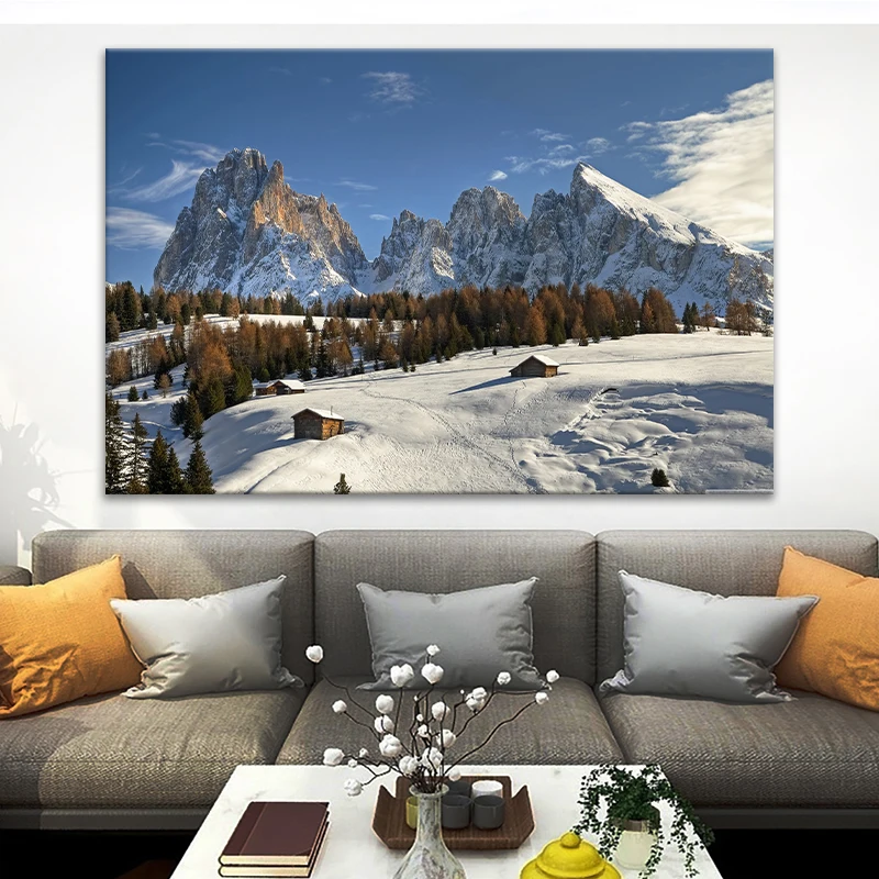 Красивый тканевый постер Seiser Alm Sky Snow Mountain Alps доломит снежный пейзаж Настенная