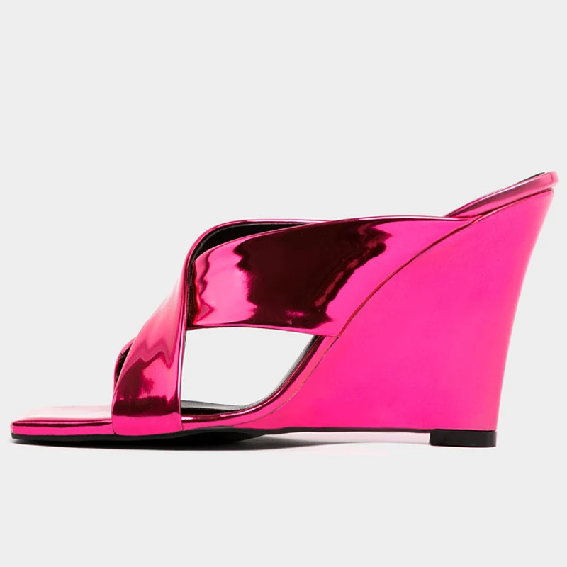 

Women's Fashion Wedge High Heel Slippers 2022 Summer New Plaid Open Toe Sexy Slide Sandal Evening Party Plus Size Shoe 18-CHC-25