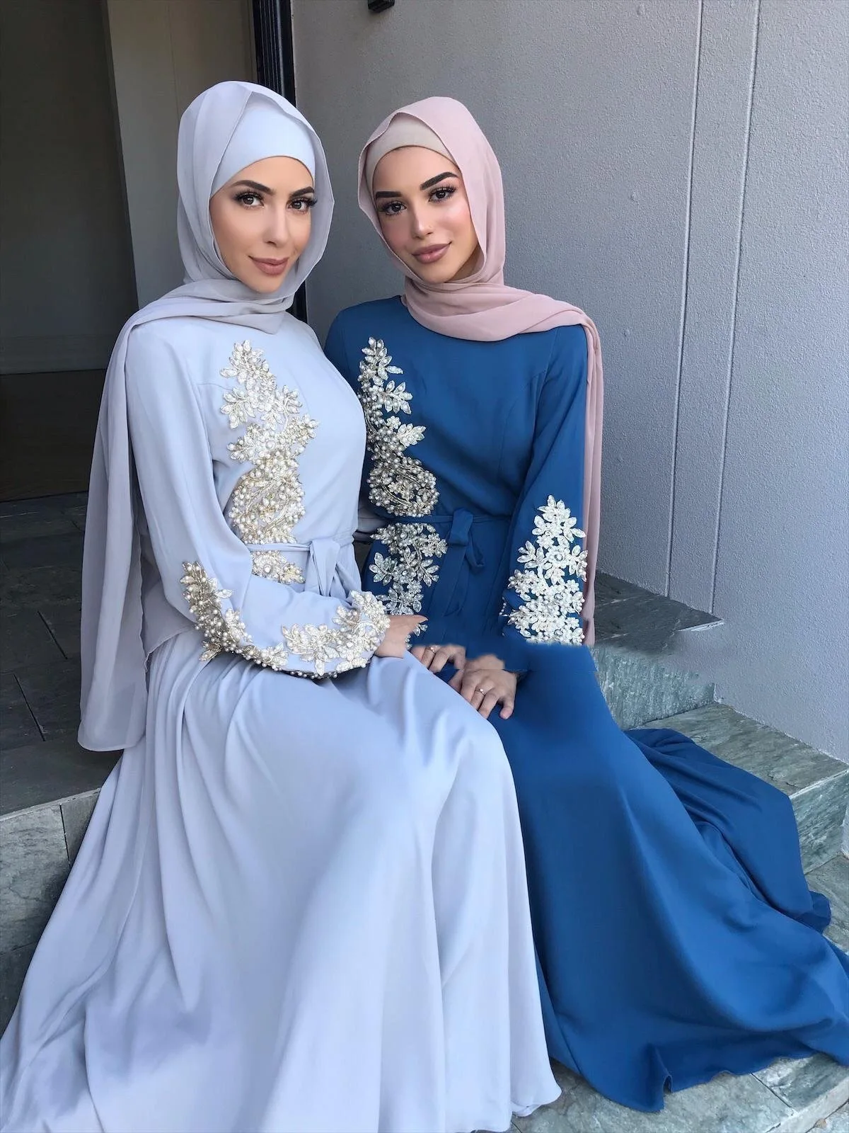 

Muslim Dress Women Muslim Fashion Lace Bead Loose Dress Arab Lady Robe Abaya Dubai Abaya Turkey Belt Donsignet