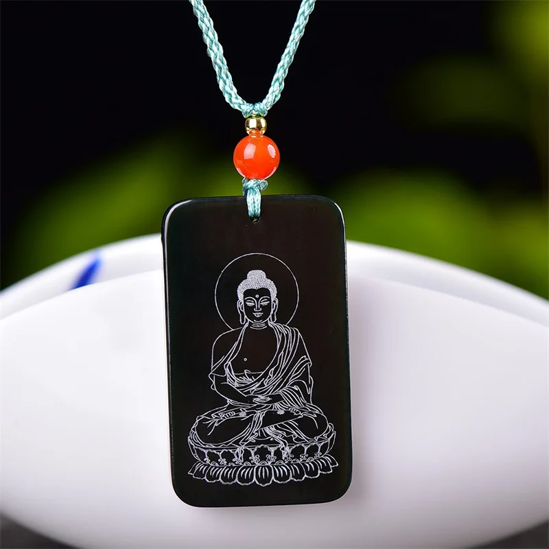 

Hot Selling / Hand-carved Hetian Cyan Jade Buddha Statue Pingan Brand Necklace Pendant Fashion Jewelry Men Women Gifts