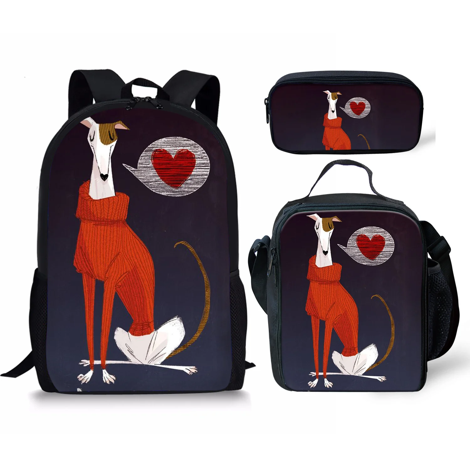 

3Pcs Greyhound Dog Print Student School Bag Pencil Bag Lunch Bag Boys Girls Portable Travel Backpack Teenager Casual Backpack