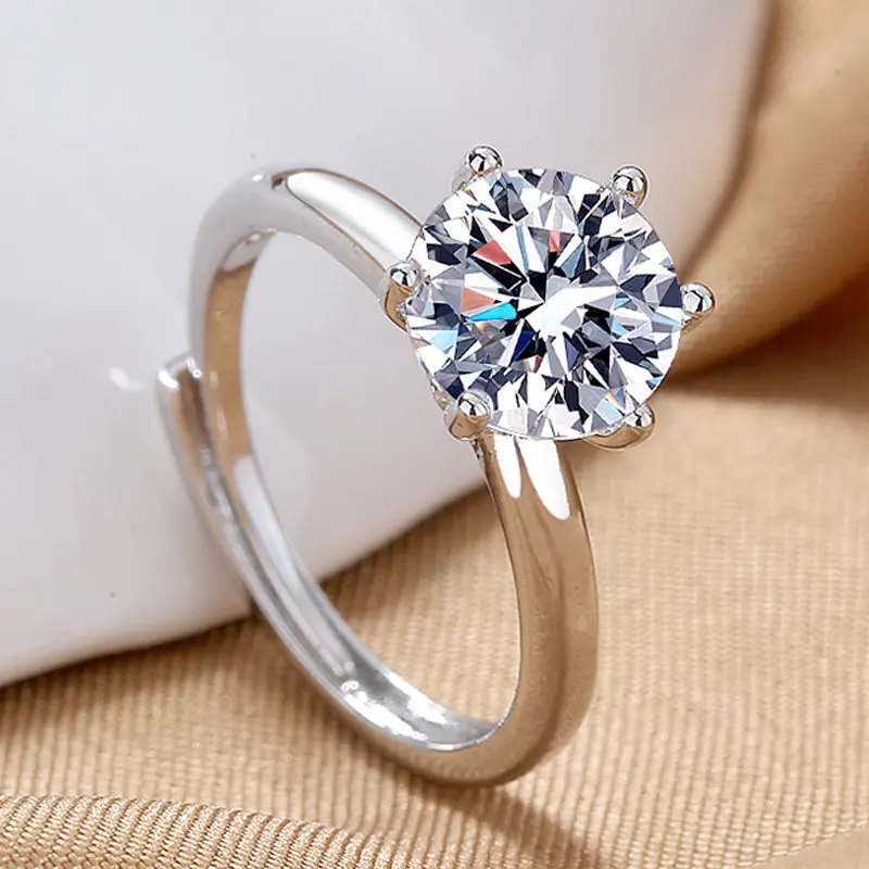 

2023 New S925 Sterling Silver Ring Luxury Shiny Large Zircon Open Ring For Women Gifts Wedding Party Jewelry