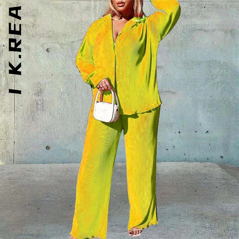 I K.Rea Fashion Women Set Lady Women's Suit Elegant Long Pants Tops And Pants Chic 2 Piece Set Loose Vintage Female Sweatsuits