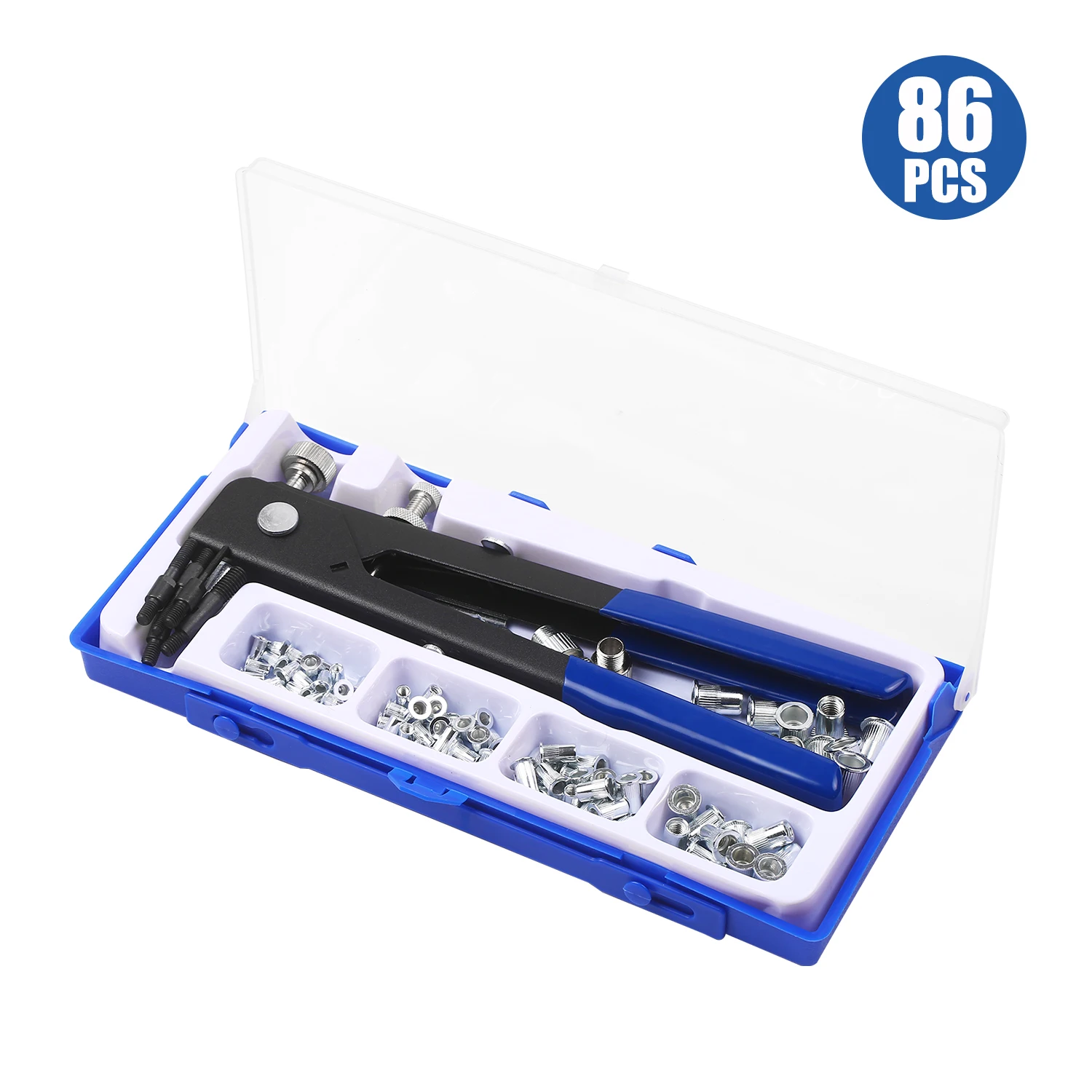 

86PCS Rivet Nut Tool Set Hand Riveter Wrench Threaded Insert Tool Rivet Nut Gun with Metric Rivet Nuts Assortment M3 M4 M5 M6 M8