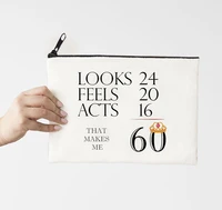 60 years makeup bag flowers alphabet printed canvas storage bag cosmetic bags for bride proposal gift cute bag fashion