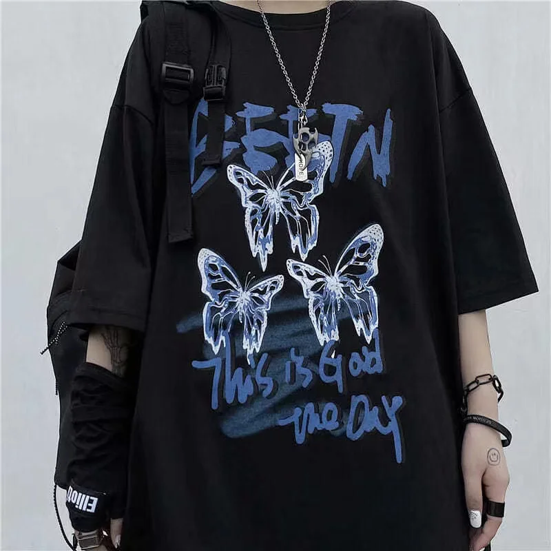 

2022 New Summer Women T-Shirts Graphic T Shirt Harajuku Butterfly Print Short Sleeve Tee Shirt Streetwear Tops Women Clothing