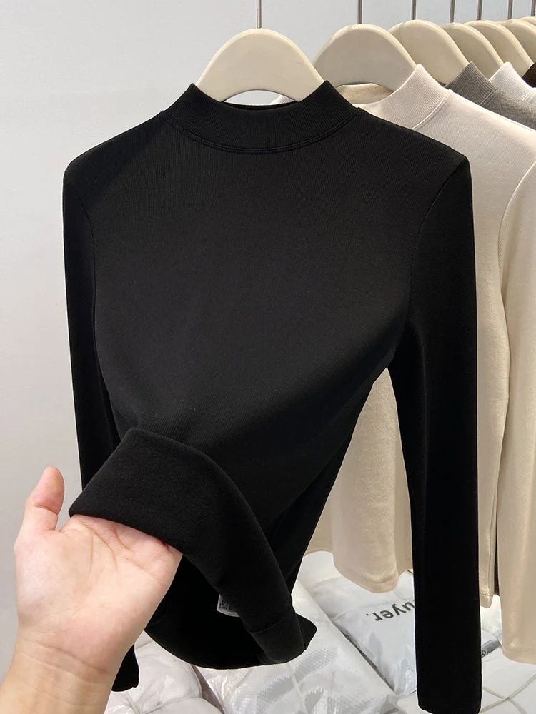 Женская рубашка с шлифованным низом на флисовой подкладке осень-зима 2024 новая