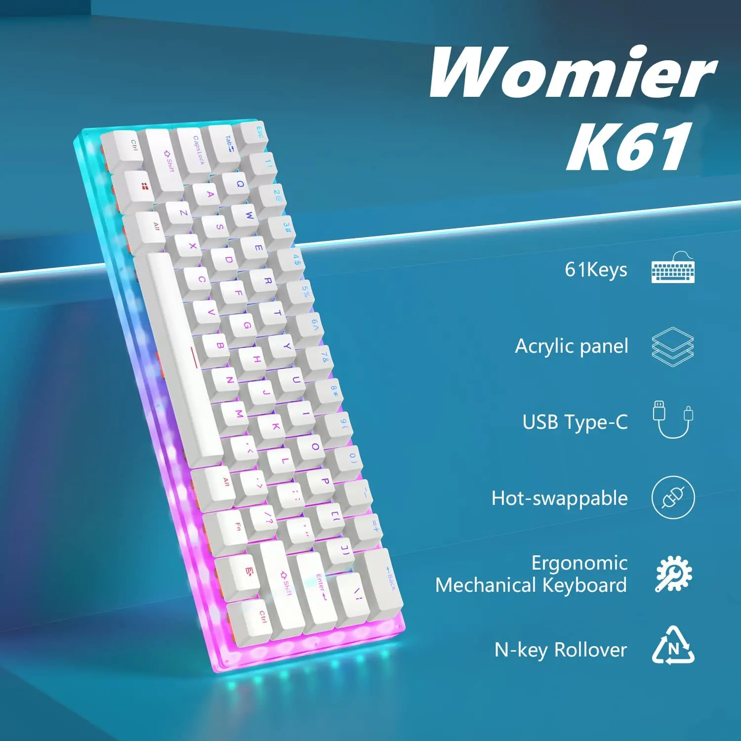 Механическая клавиатура Womier K61 Hotswap 60% раскладка двойная RGB с подсветкой для