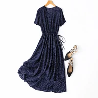 elegant fashion dress summer 2022 short sleeve v neck mid calf a line dot pullover dresses for women vestidos de mujer