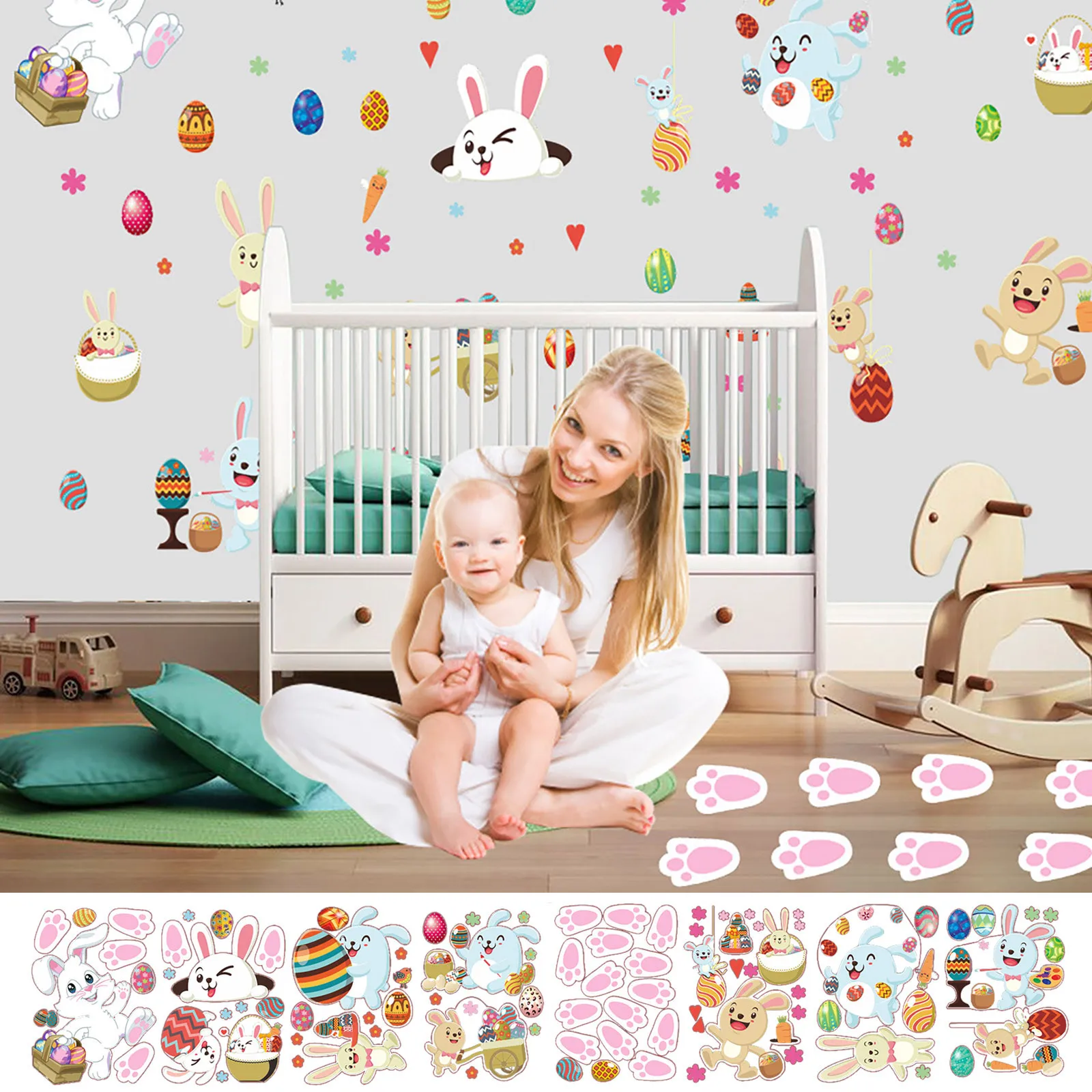 

Stick Mirror Frame DIY Easter Bunny Footprints Easter Eggs Wall Paste Glass Paste Floor Paste Wall Sticker 3d Wall Stickers 3d
