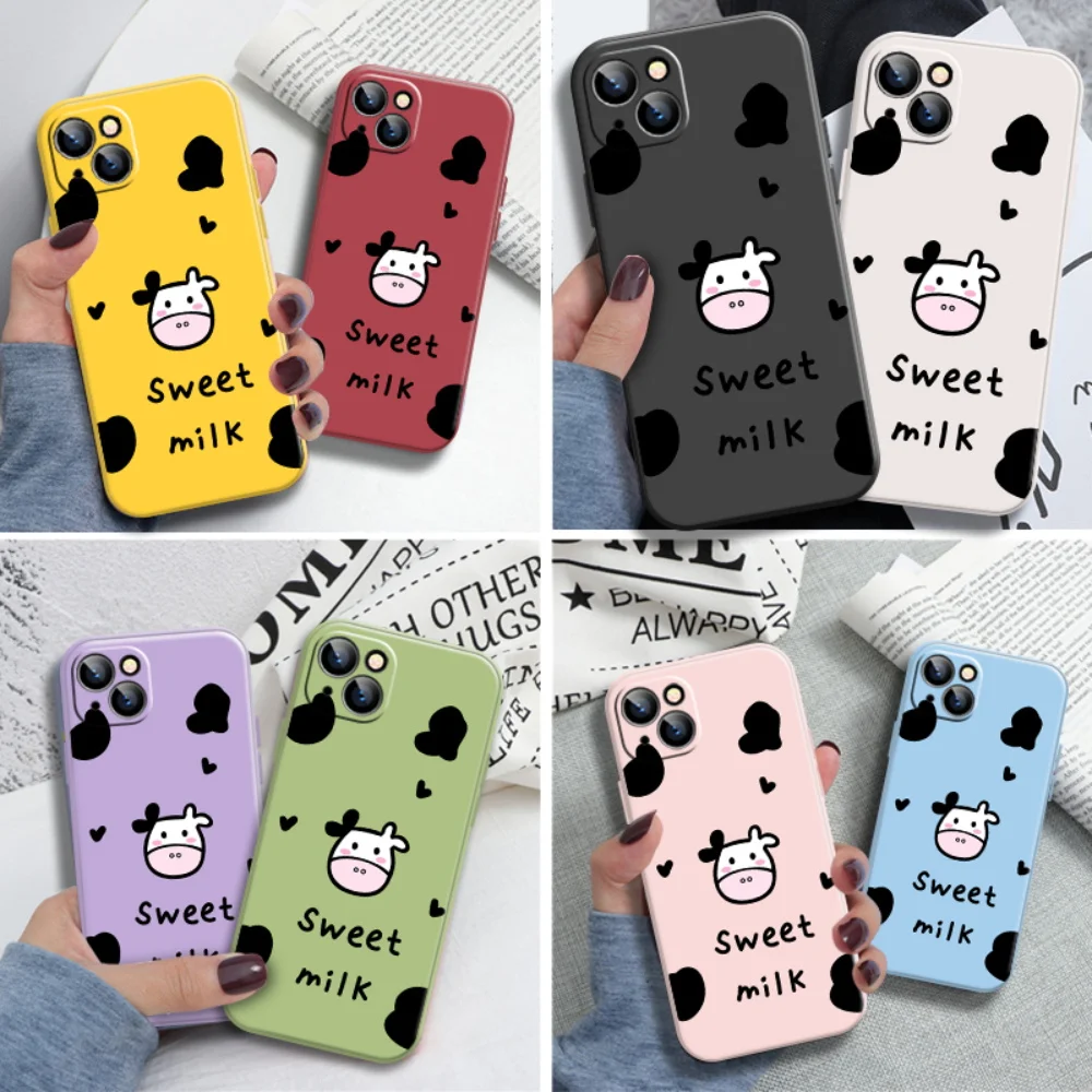

Lovely Cow New Liquid Silicone Case for iPhone 11 12 13 Pro Max 13 12 Mini XS XR Max 8 7Plus 6S 6 Plus SE 2020 Color Cover Funda