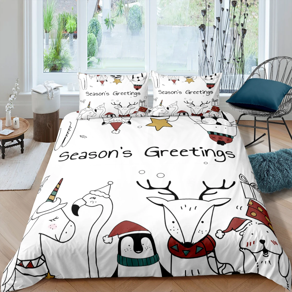 

Cartoon Animals King Queen Duvet Cover Elephant Giraffe Lion Bedding Set for Kids Wildlife Yellow 2/3pcs Polyester Quilt Cover