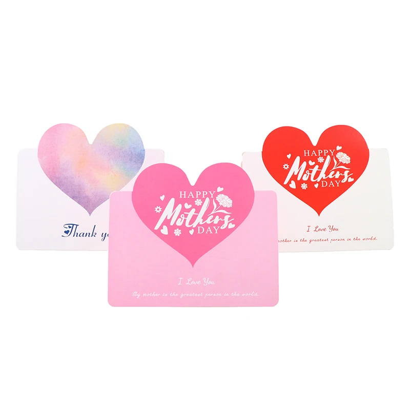 

10Pcs Heart Shaped Greeting Card With Envelope Mother Teacher Thank You Blessing Postcard Birthday Valentine's Day Gift Card