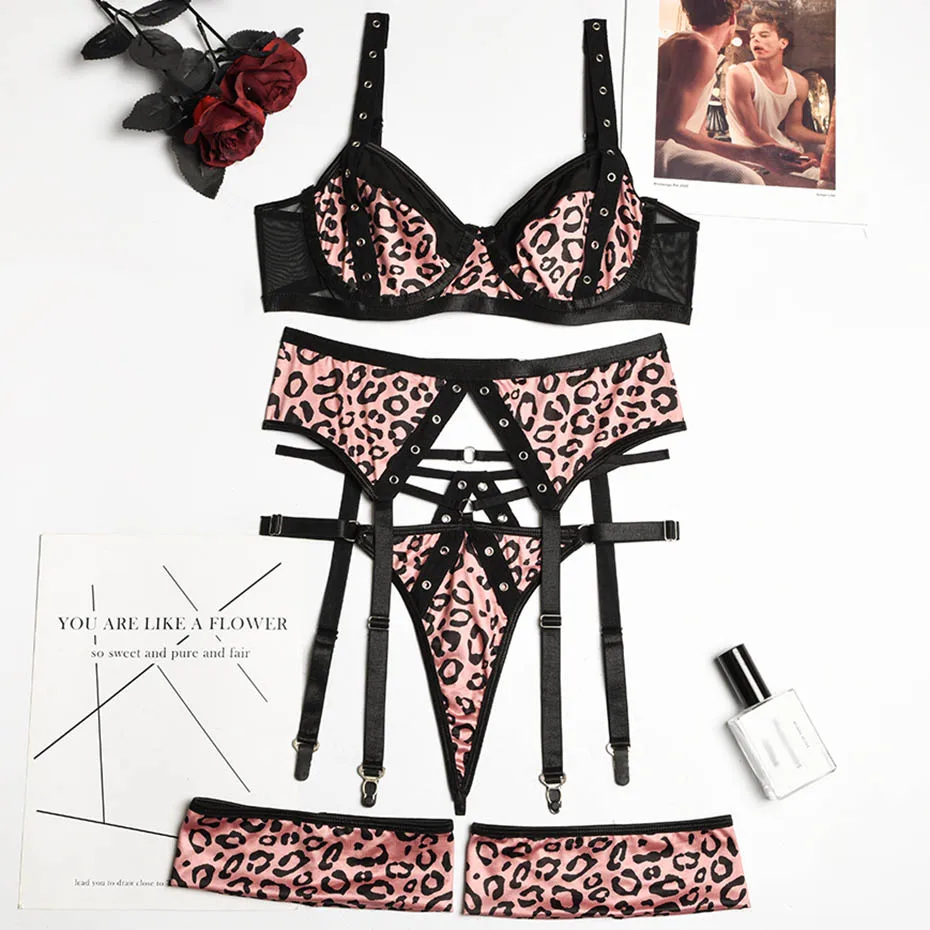 JSY Women Sexy Lingerie Underwear Set Leopard Push Up Sexy Bra And Panties Set Erotic Bra Brief Set Intimates Lingerie Costumes