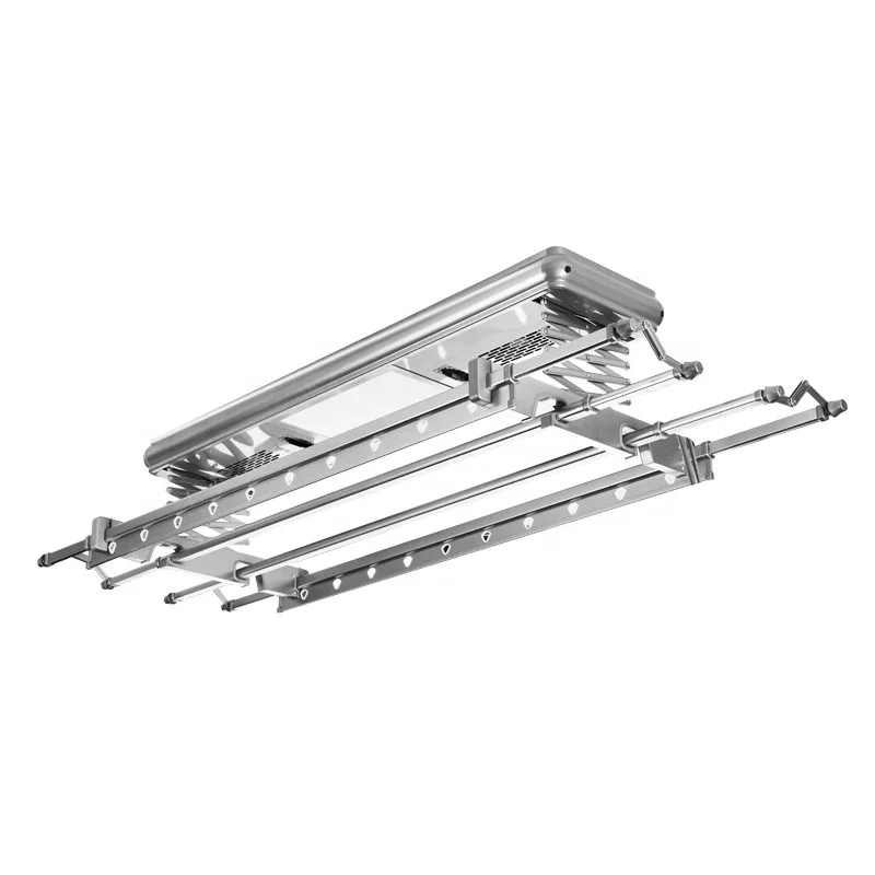 

silver smart clothes hanger automatic foldable electric ceiling clothes drying rack with lamp