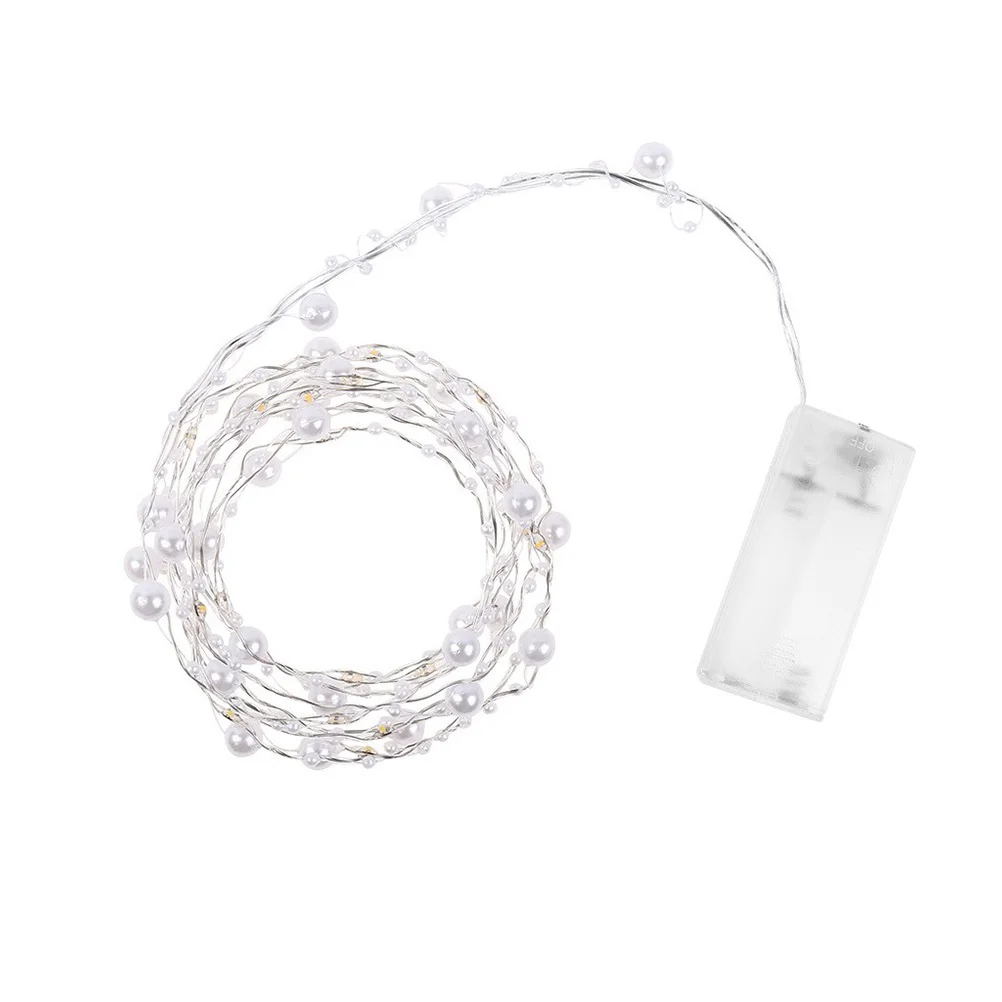20 LED Lights Pearl Wire String Stage Festival Illumination Party Decoration for Yard Garden (White/No )